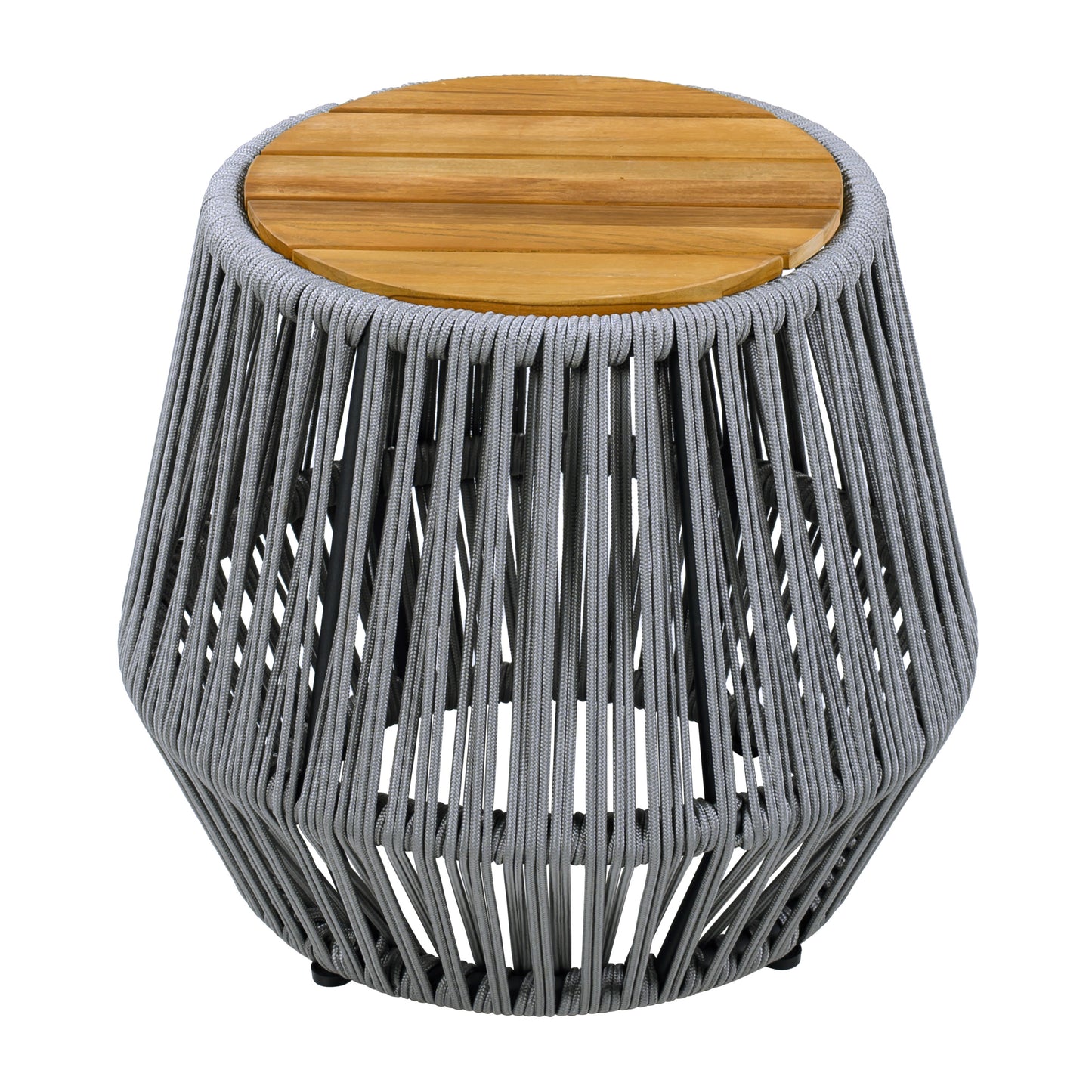 Acacia Wood Side Table With Grey Rope Base - Natural Teak Finish,