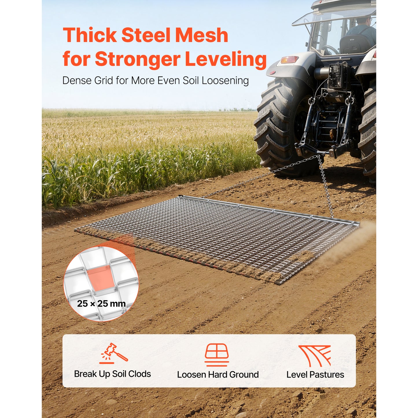 Heavy-Duty Galvanized Steel Chain Harrow for Tractor & ATV Gravel Driveways