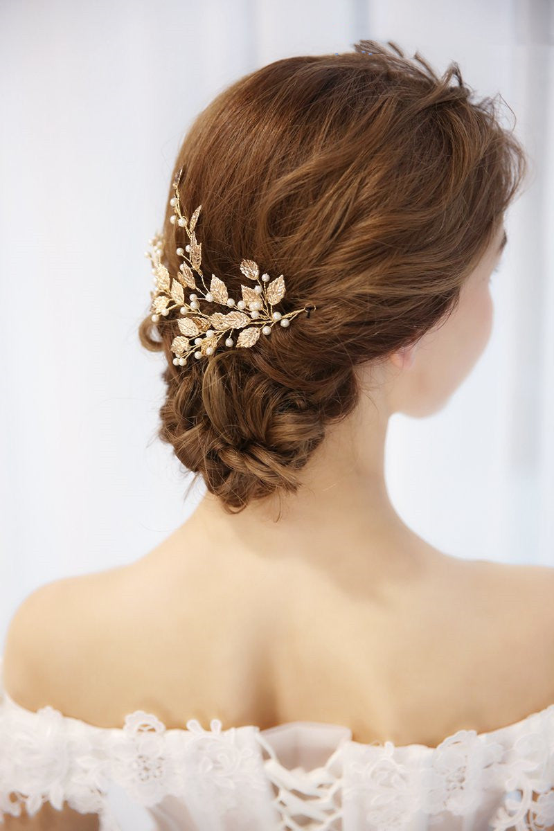 Gold Pearl Flower Bridal Headband