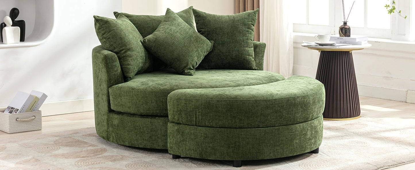 360° Swivel Accent Barrel Chair with Storage Ottoman & 4 Pillows - Green