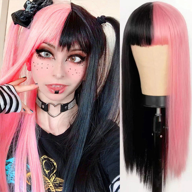 European & American Style Long Straight Wig for Women - Pink, 70cm