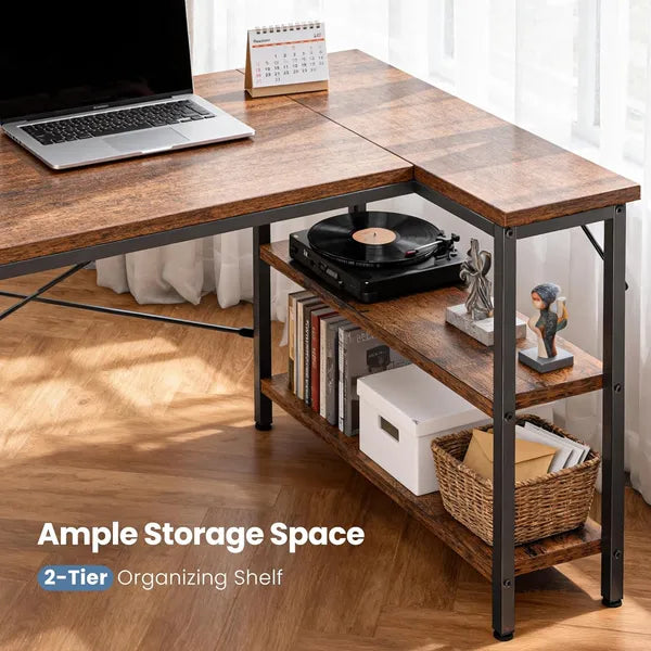 L-Shaped Computer Desk with Reversible Storage Rack - Multiple Sizes
