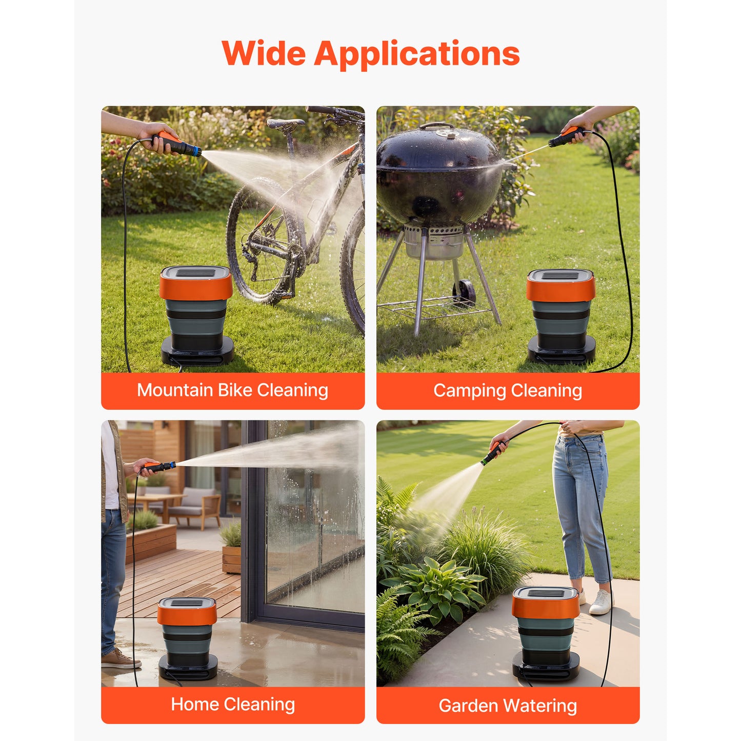Portable Cordless Pressure Washer with 2.64 Gal Tank, 109 Max PSI, 3 Nozzles, Foldable Design for Garden & Outdoor Cleaning