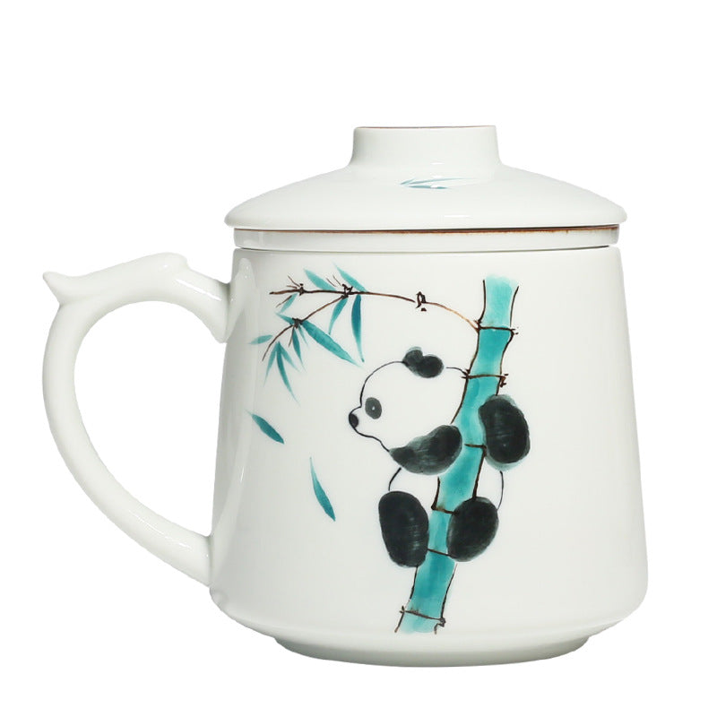 Hand Painted Panda Water Cup Ceramic Tea Set with Cover and Gift Box - Cute Animal Drinking Mug