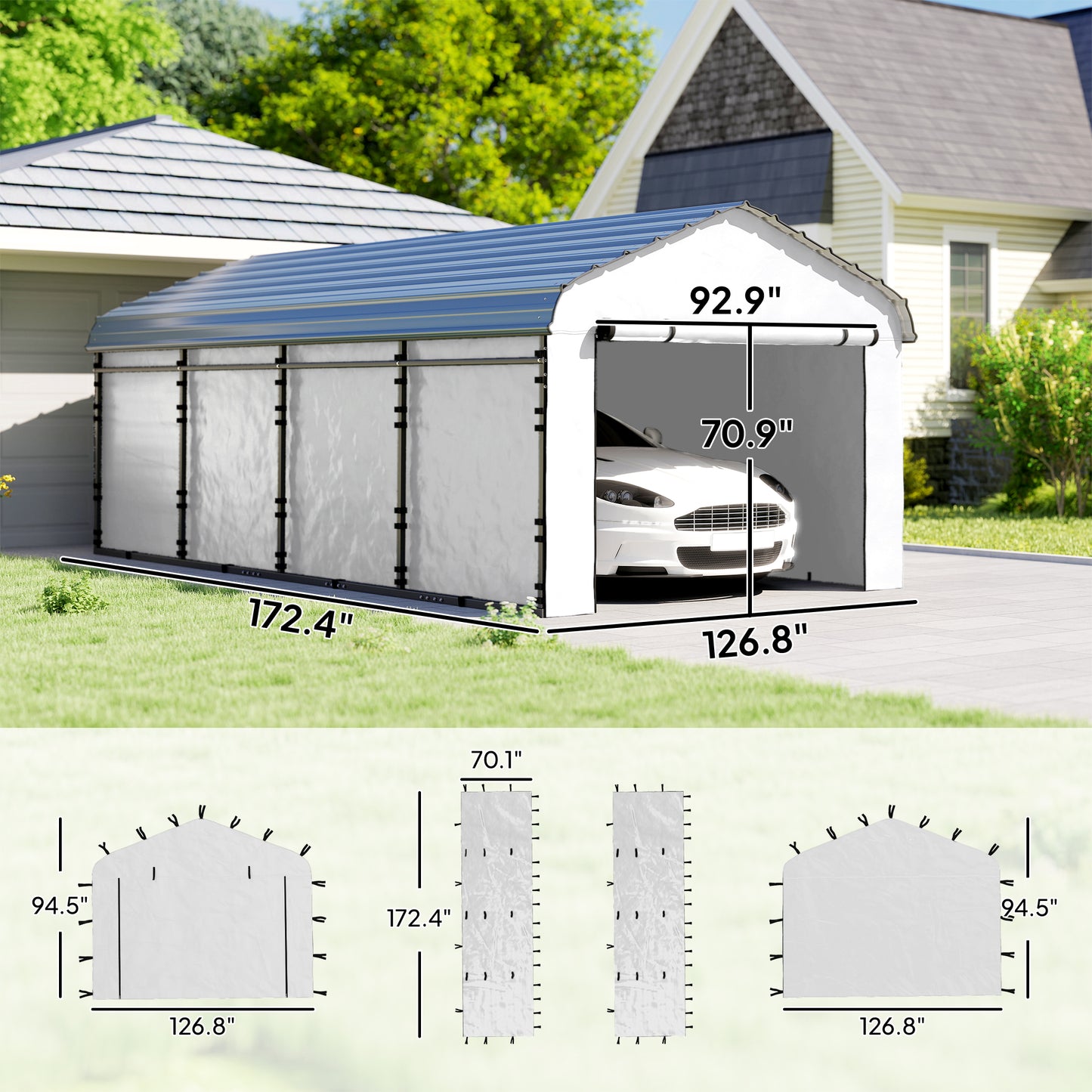 10x15 Carport Replacement Sidewall Panel - White UPF50+ Waterproof