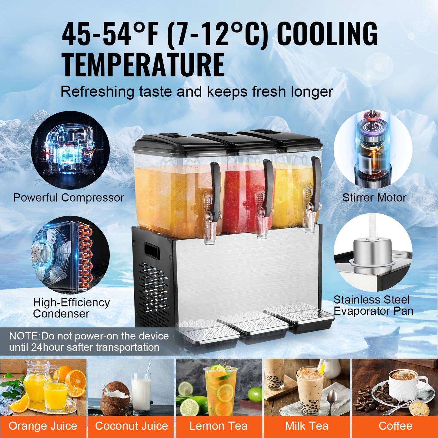 12L Commercial Beverage Dispenser with 3 Tanks, Food-Grade Stainless Steel, Silver