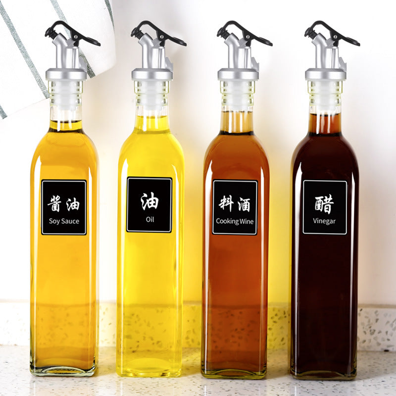 Glass Seasoning Bottle with Label and Plastic Nozzle - 500ml Kitchen Storage