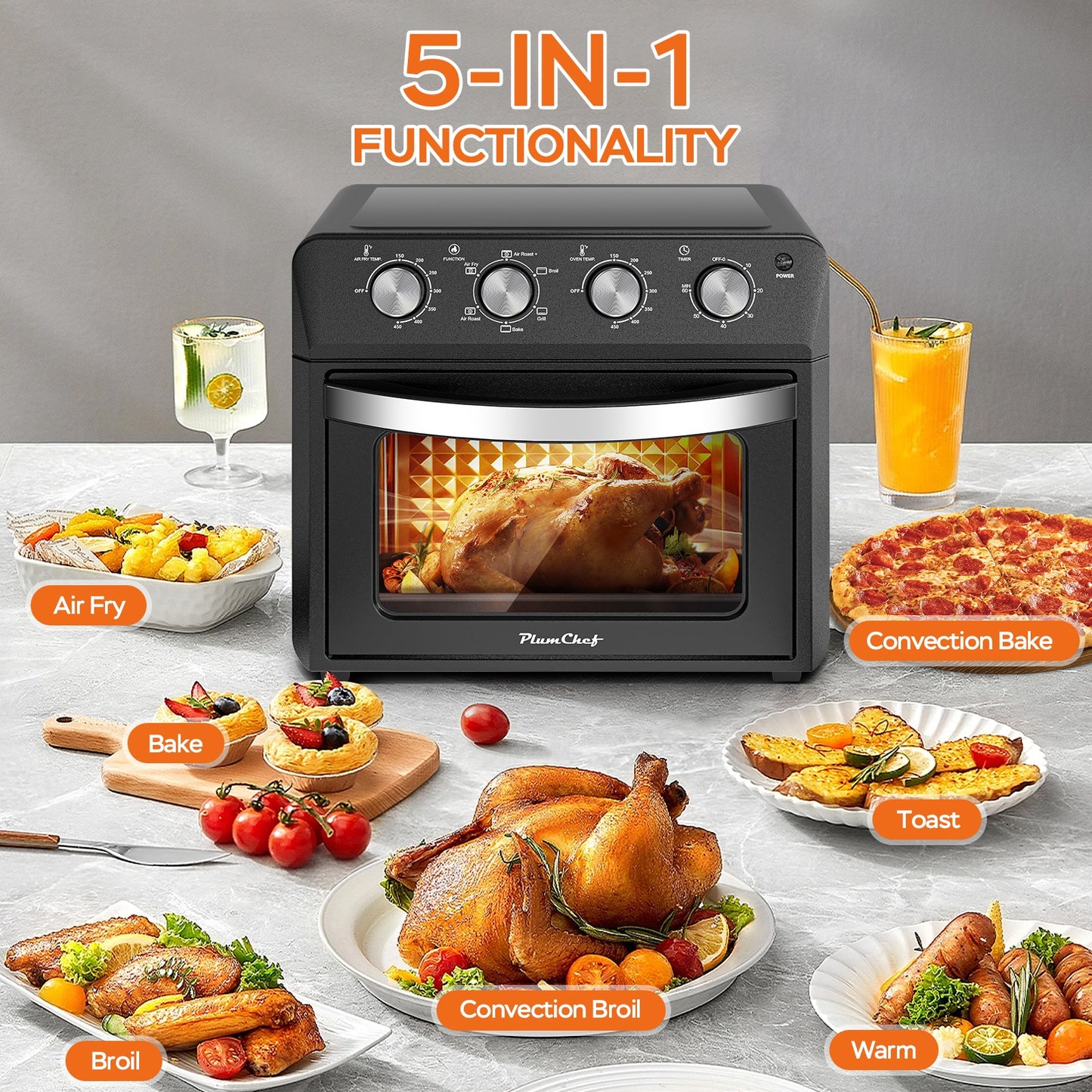 27.5QT 6-in-1 Air Fryer Toaster Oven - Black