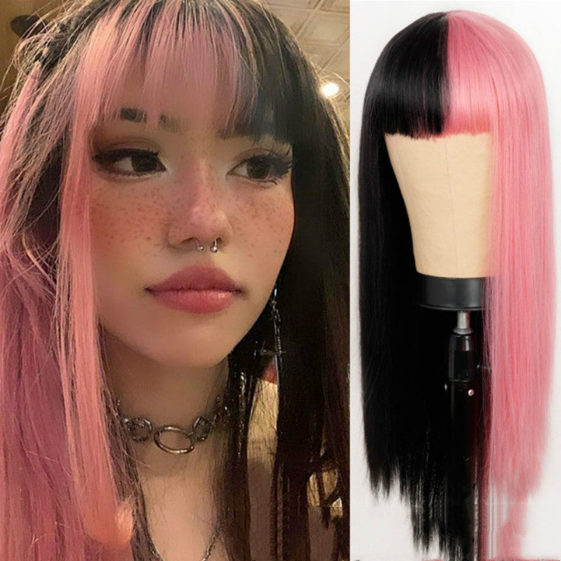 European & American Style Long Straight Wig for Women - Pink, 70cm