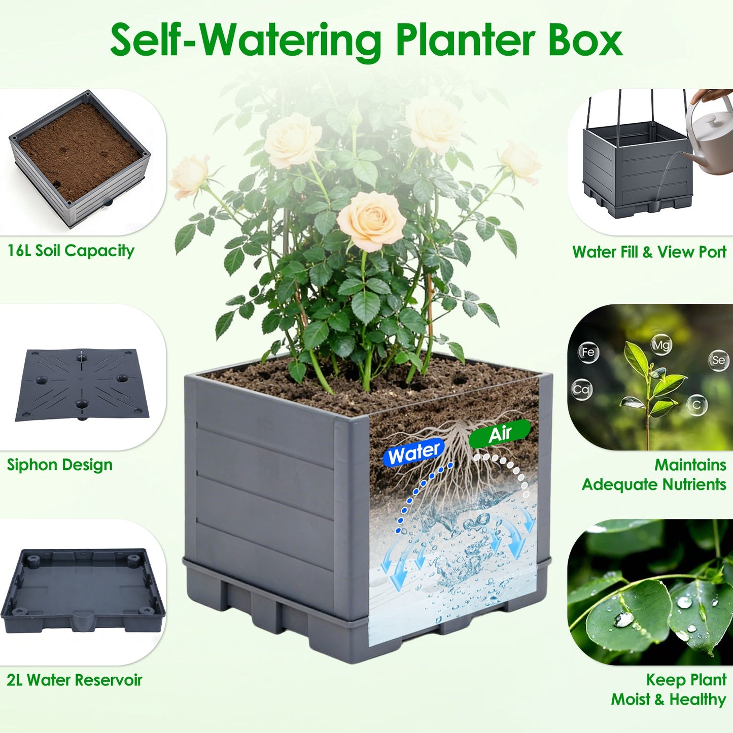 2-Pack Adjustable Garden Bed Boxes with Trellis for Climbing Plants & Self-Watering Planters
