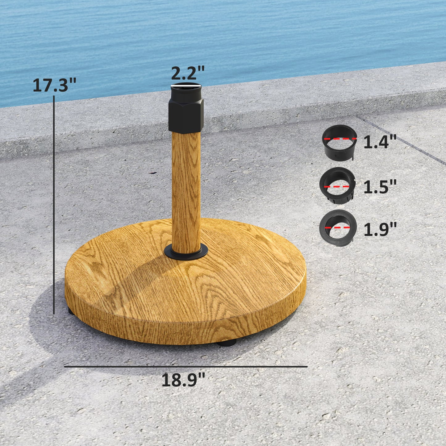 Heavy Duty Patio Umbrella Base Stand with Adjustable Pads - Natural Wood