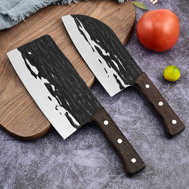 Stainless Steel Kitchen Slicing Knife with Wooden Handle - Forging Pattern, Dual-Purpose
