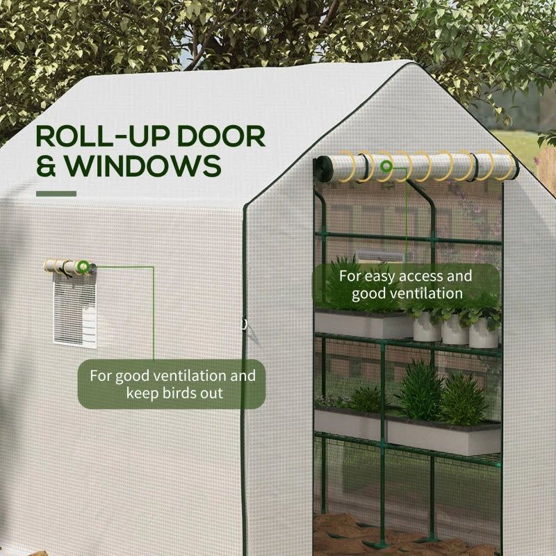 Portable Greenhouse with Shelves Walk-In Outdoor Garden Tent UV Water Resistant White