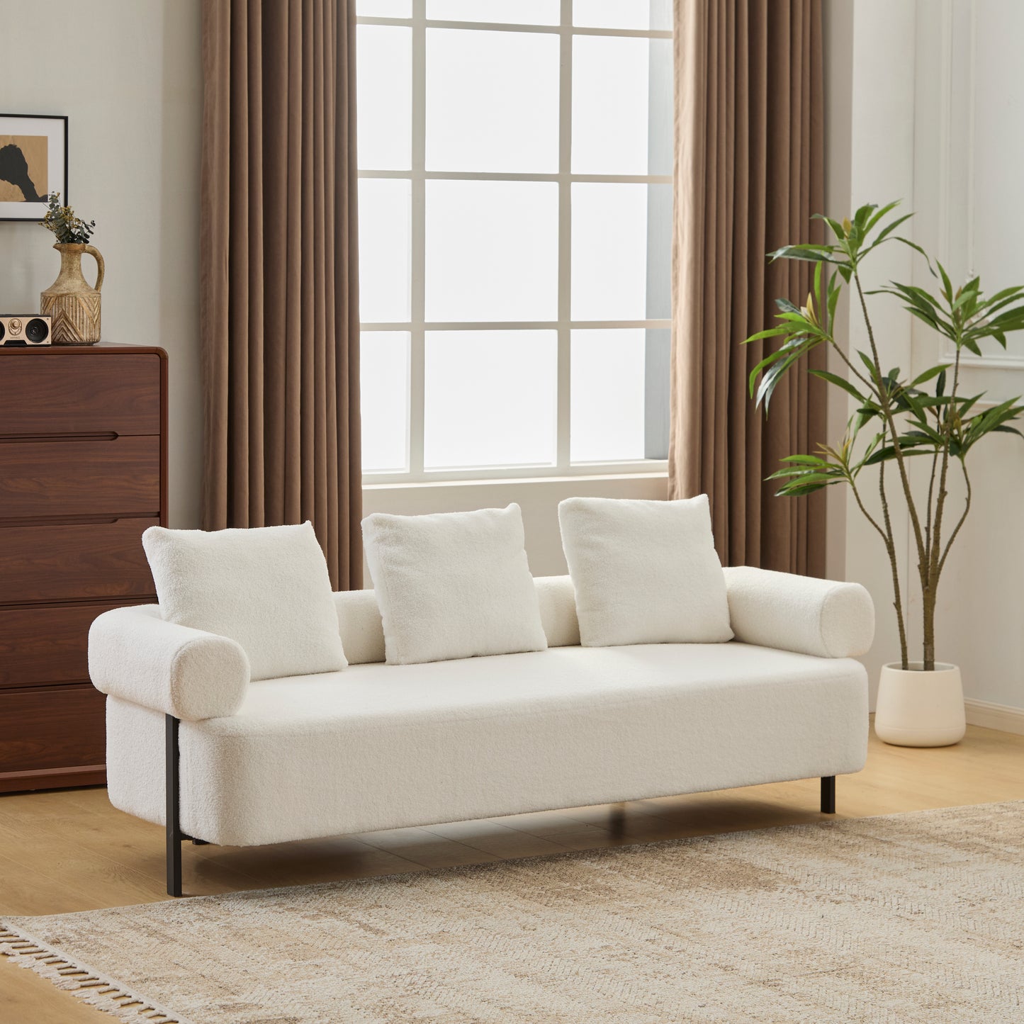 78 Modern 3-Seater Beige Upholstered Sofa, Oversized Comfy Couch With