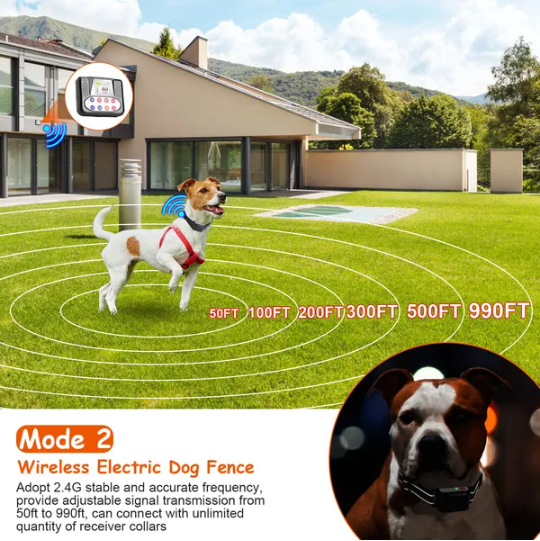 Wireless Dog Training Collar 990FT Range Shock Vibration Beep IPX6 Waterproof