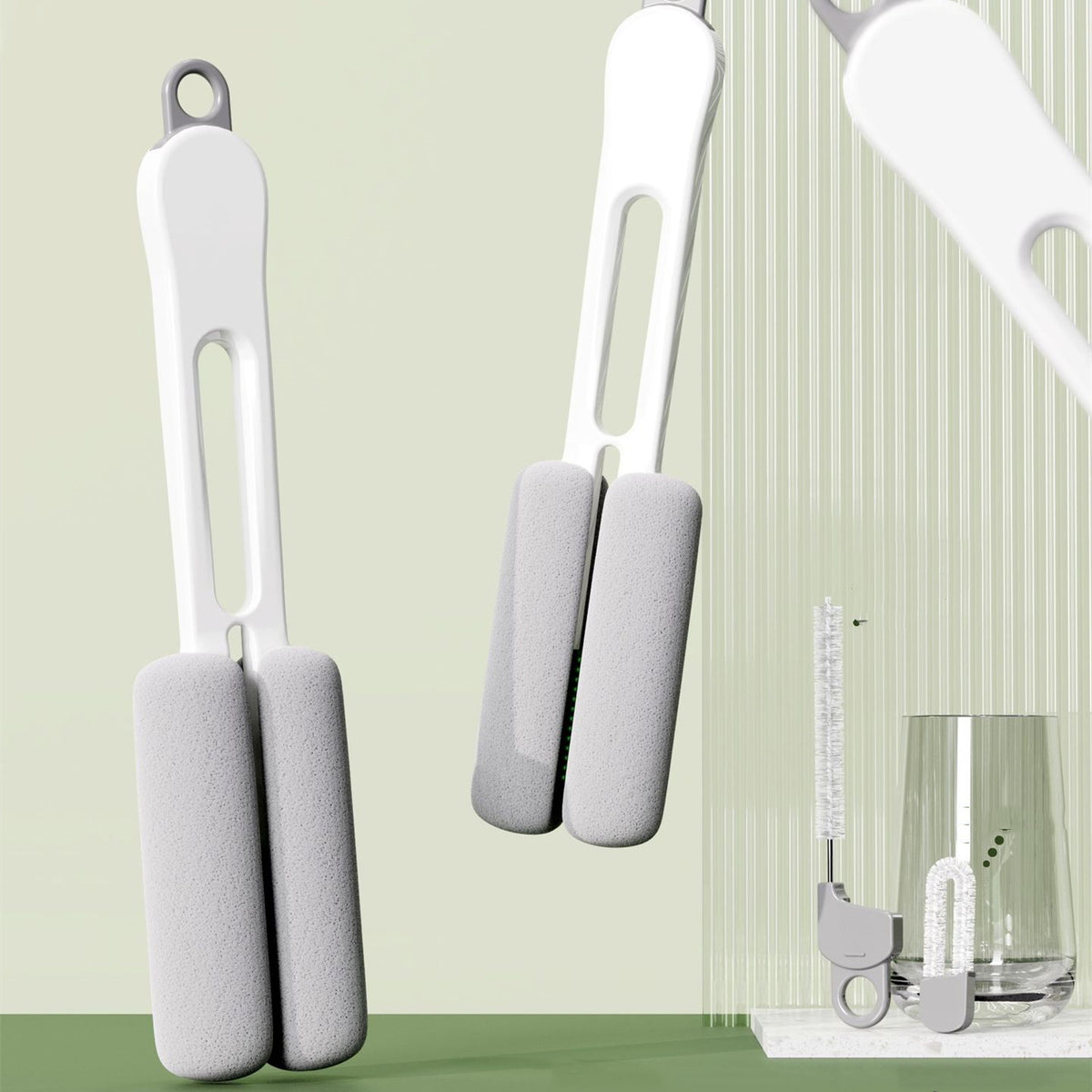 Multi-Functional Cup Brush with Handle - Cream White Kitchen Cleaning Tool