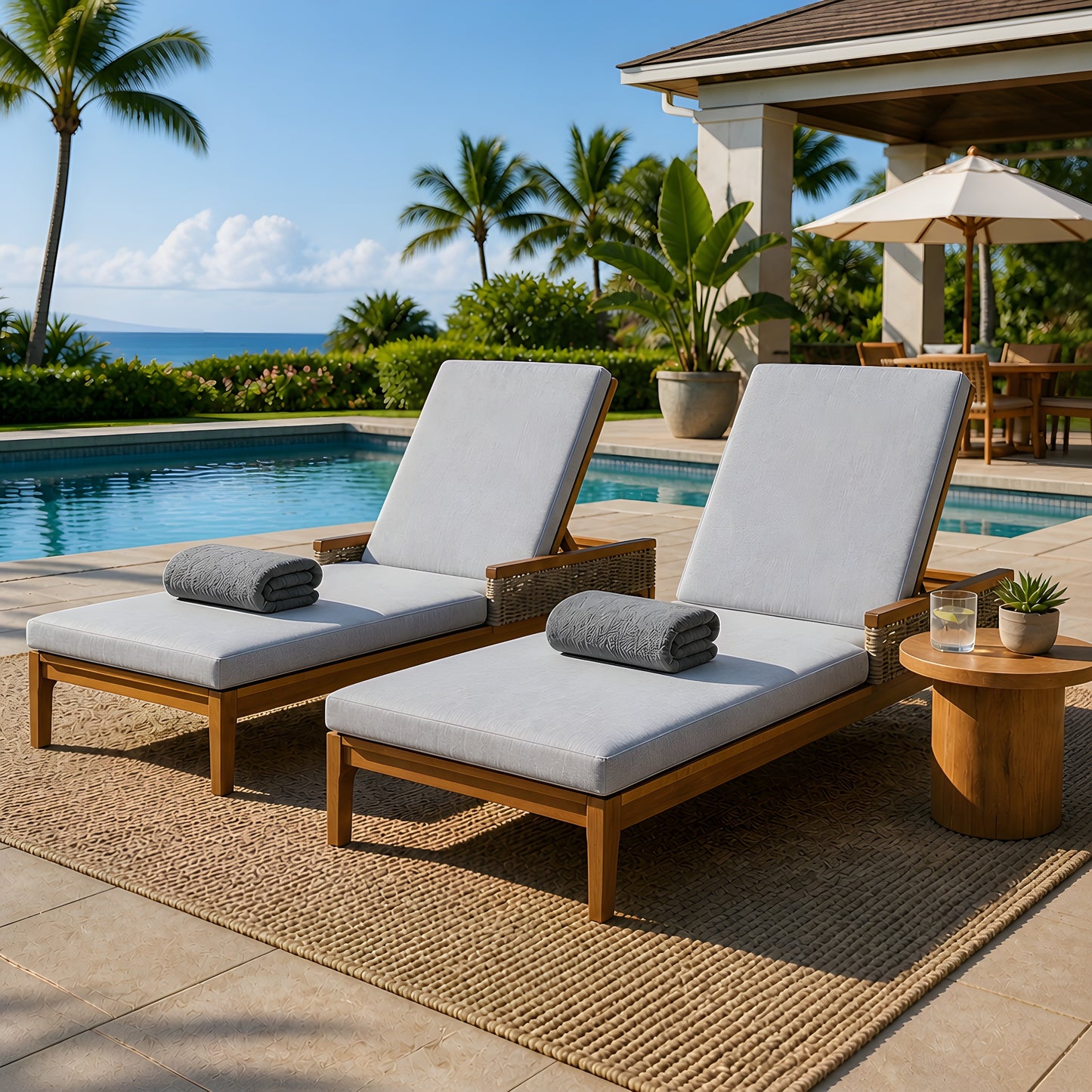 76.8" Solid Acacia Wood Sun Chaise Lounger Set of 2 - Light Grey