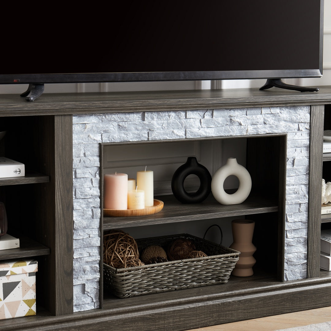 Modern Grey TV Stand with Faux Stacked Stone - 70.12"