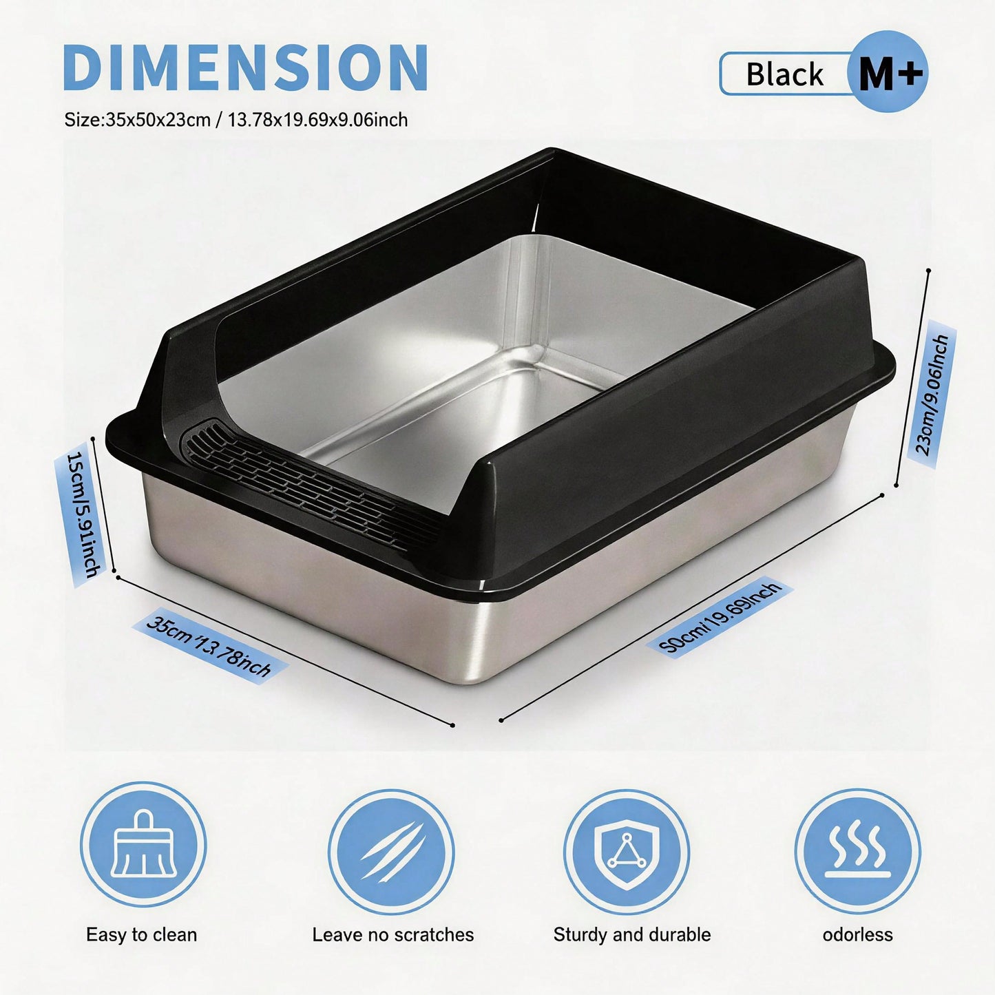 Stainless Steel Cat Litter Box Large Open Top Anti Splash & Odor Resistant