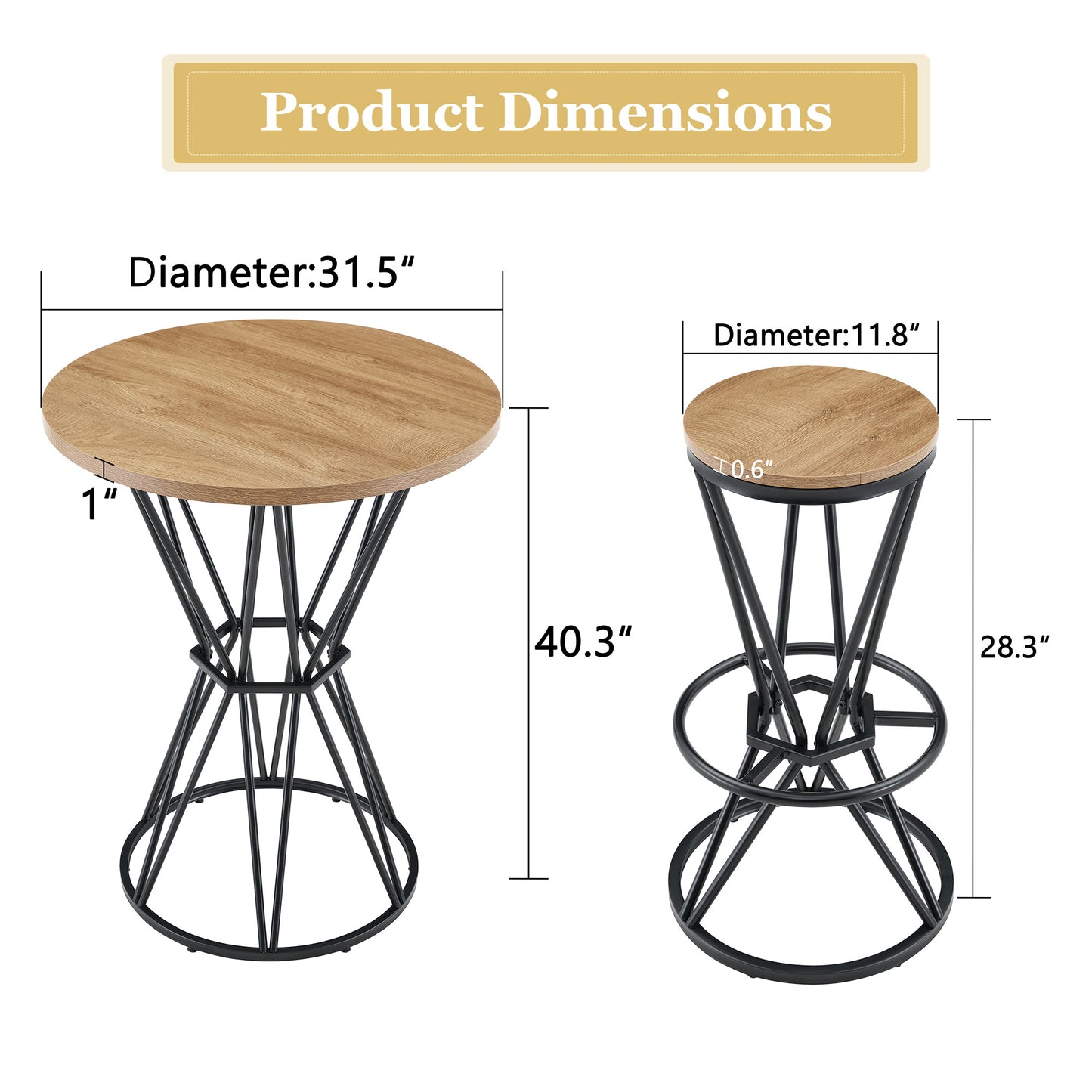 Single Package Bar, Table, Chair Set.31.5-inch Wood Grain MDF