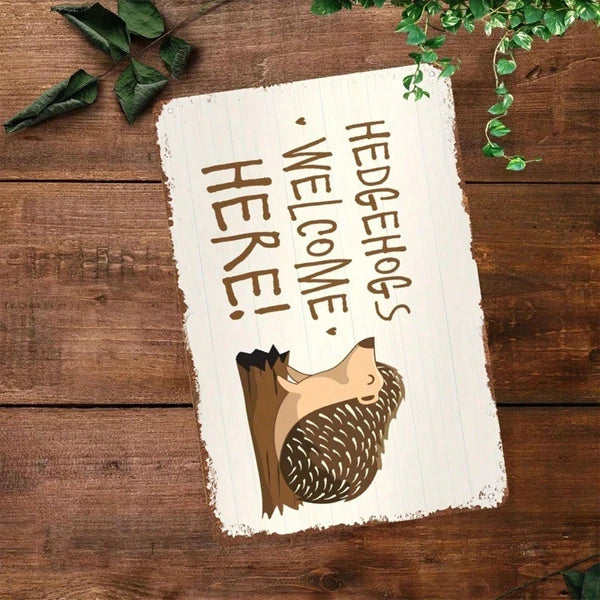 Hedgehog Welcome Sign - Weather Resistant Metal Yard Decor