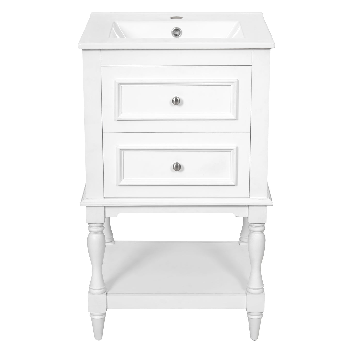 20'' White Bathroom Vanity with Ceramic Sink & Storage Cabinet