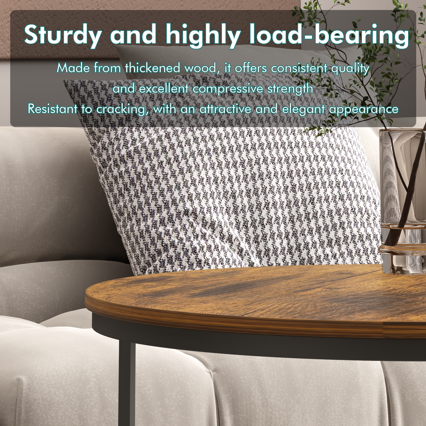 Nesting Coffee Table Set of 2 - Round Wood & Metal, Rustic Brown