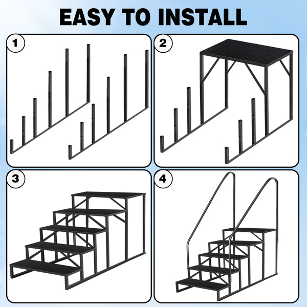 Heavy-Duty Pool & RV Step Ladder with Handrail - 660Lb Capacity, Anti-Slip