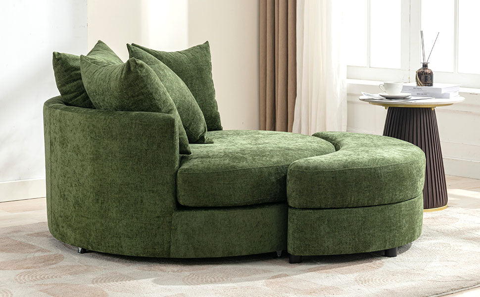 360° Swivel Accent Barrel Chair with Storage Ottoman & 4 Pillows - Green