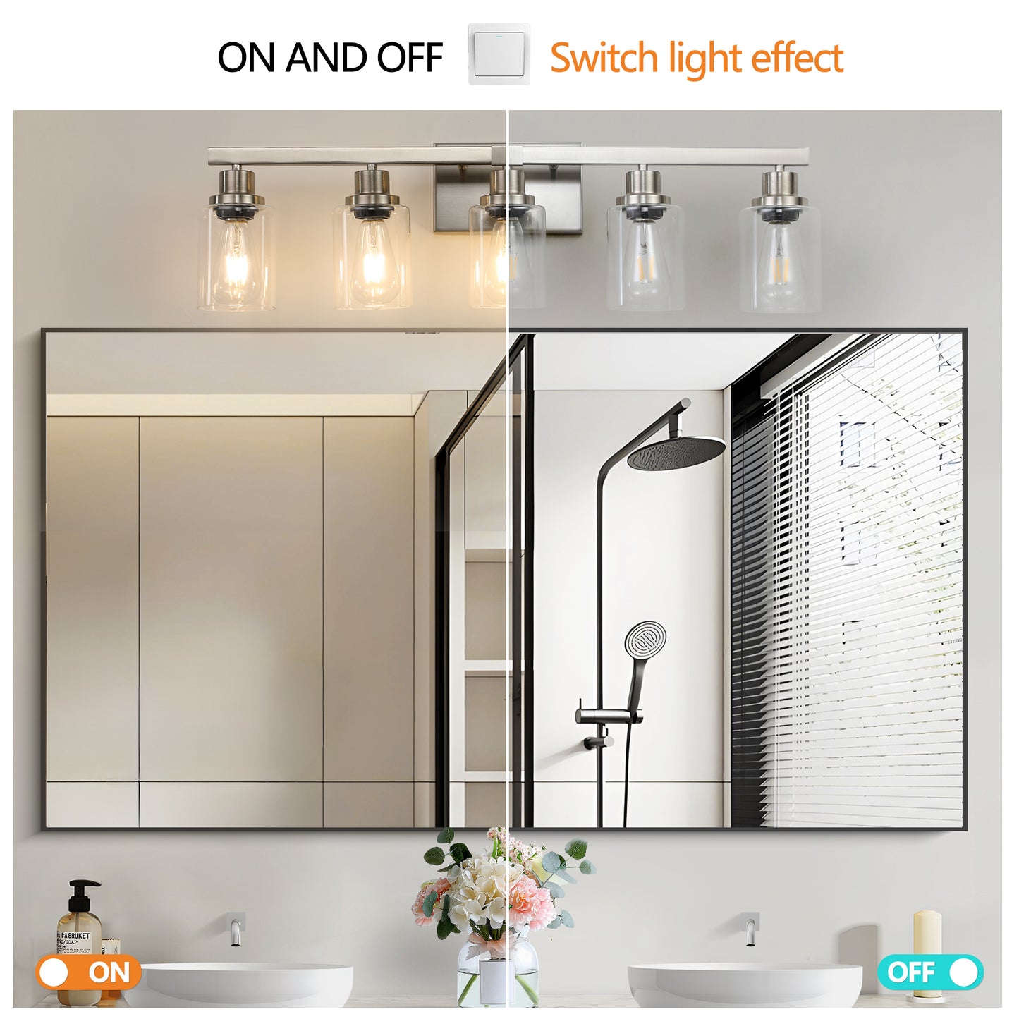 Modern 5-Light Bathroom Vanity Light Fixture - Brushed Nickel with Glass Shades
