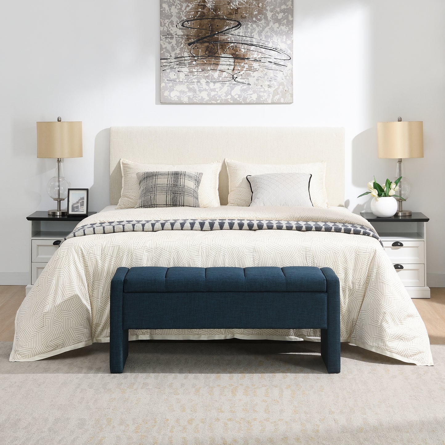 Modern Bed End Bench With Storage,Upholstered Large Foot Rest Stool,