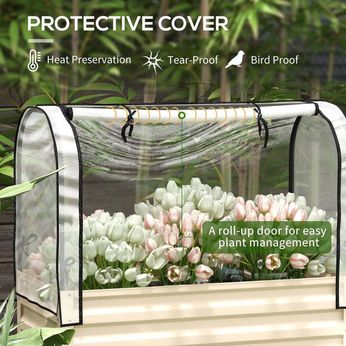 Raised Garden Bed with Cover and Legs - Metal Elevated Planter Box for Vegetables, Cream