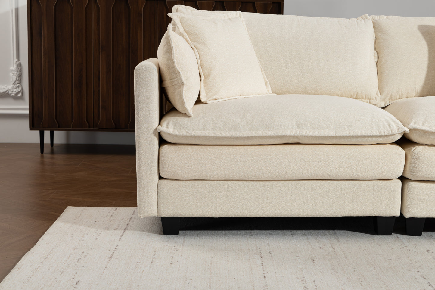 Modern 3-Seat Sectional Sofa with Ottoman - Antique White