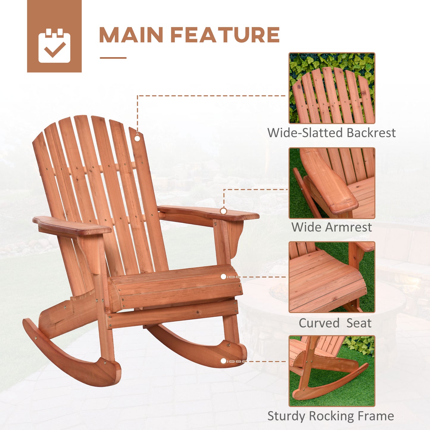 Teak Adirondack Rocking Chair - Ergonomic Design for Porch & Patio