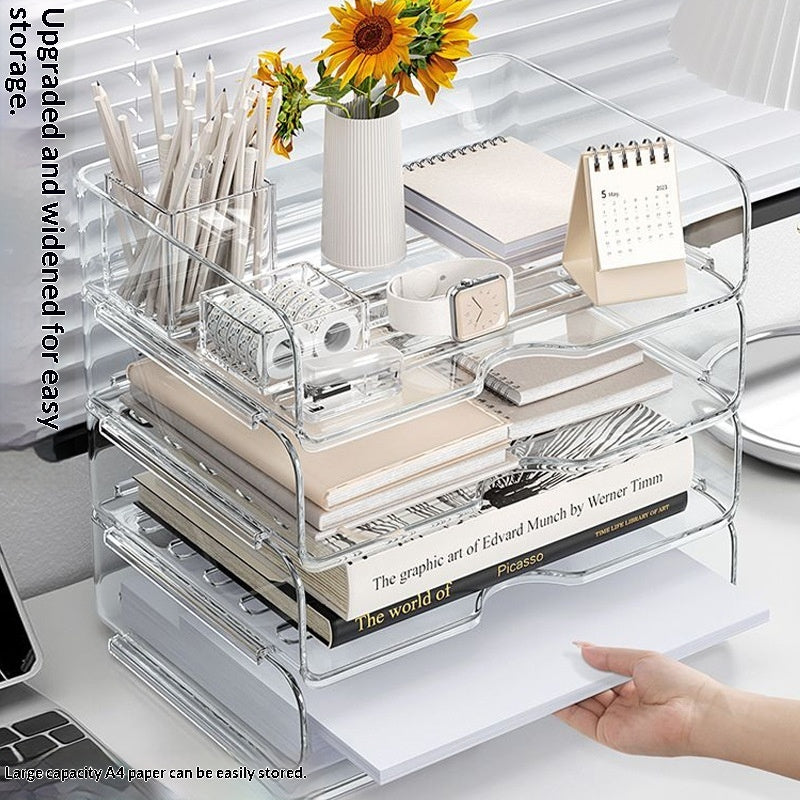 Desktop File Organizer A4 Paper Storage Box Tiered Foldable Home Office
