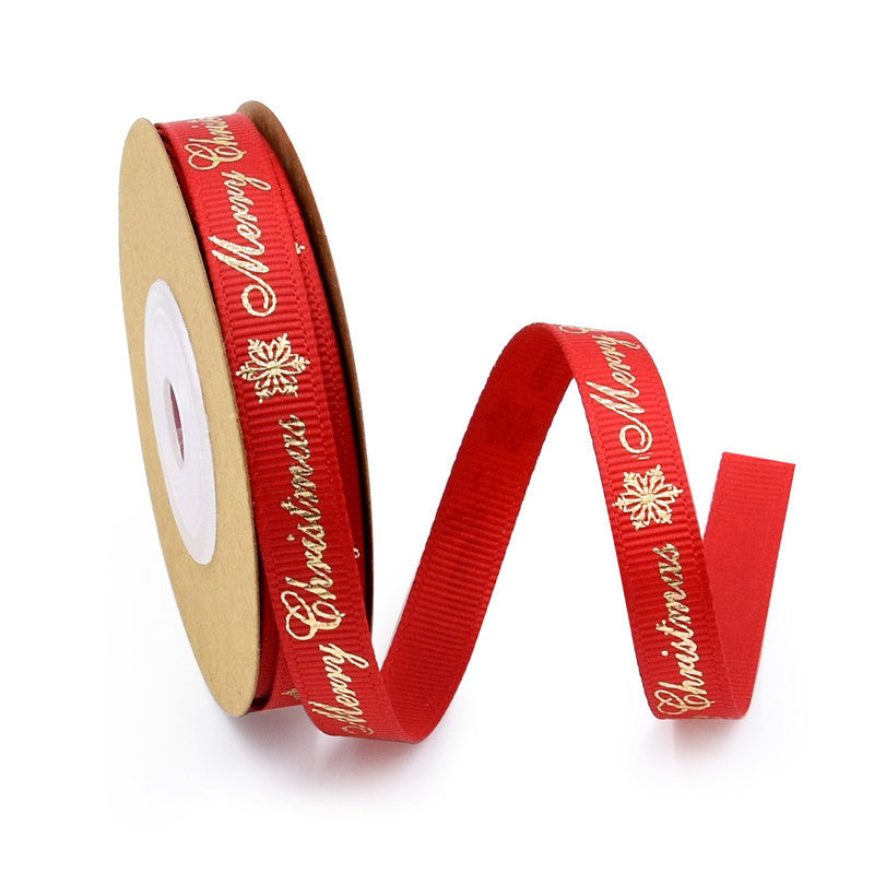 Ribbed Ribbon with Gold Stamping Letters for Party & Home Decor - 10mm Wide