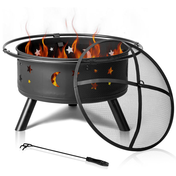 30-Inch Black Metal Fire Pit for Garden and Outdoor Use