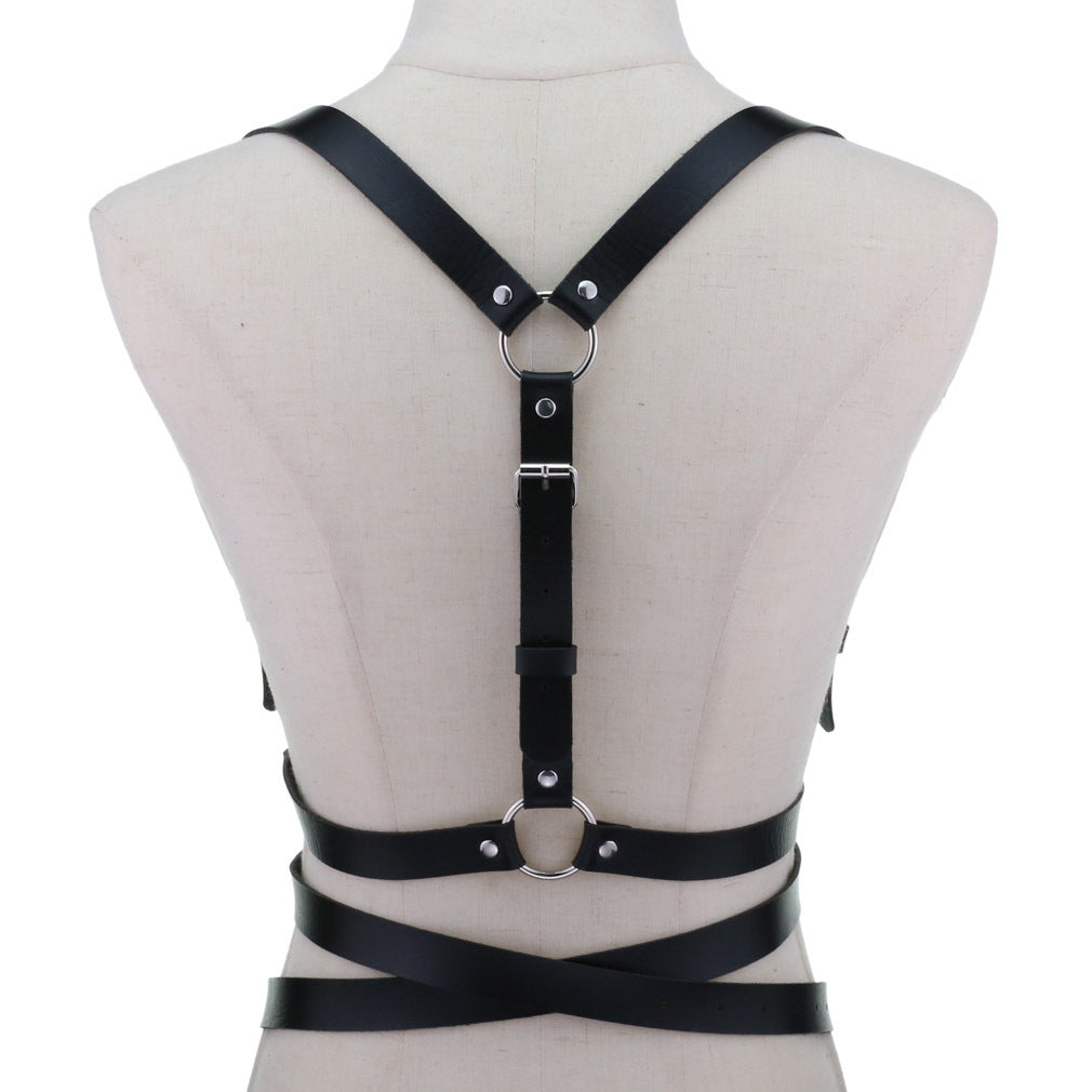 Women's Leather Corset Belt with Strap Decoration, Adjustable PU Waist Accessory
