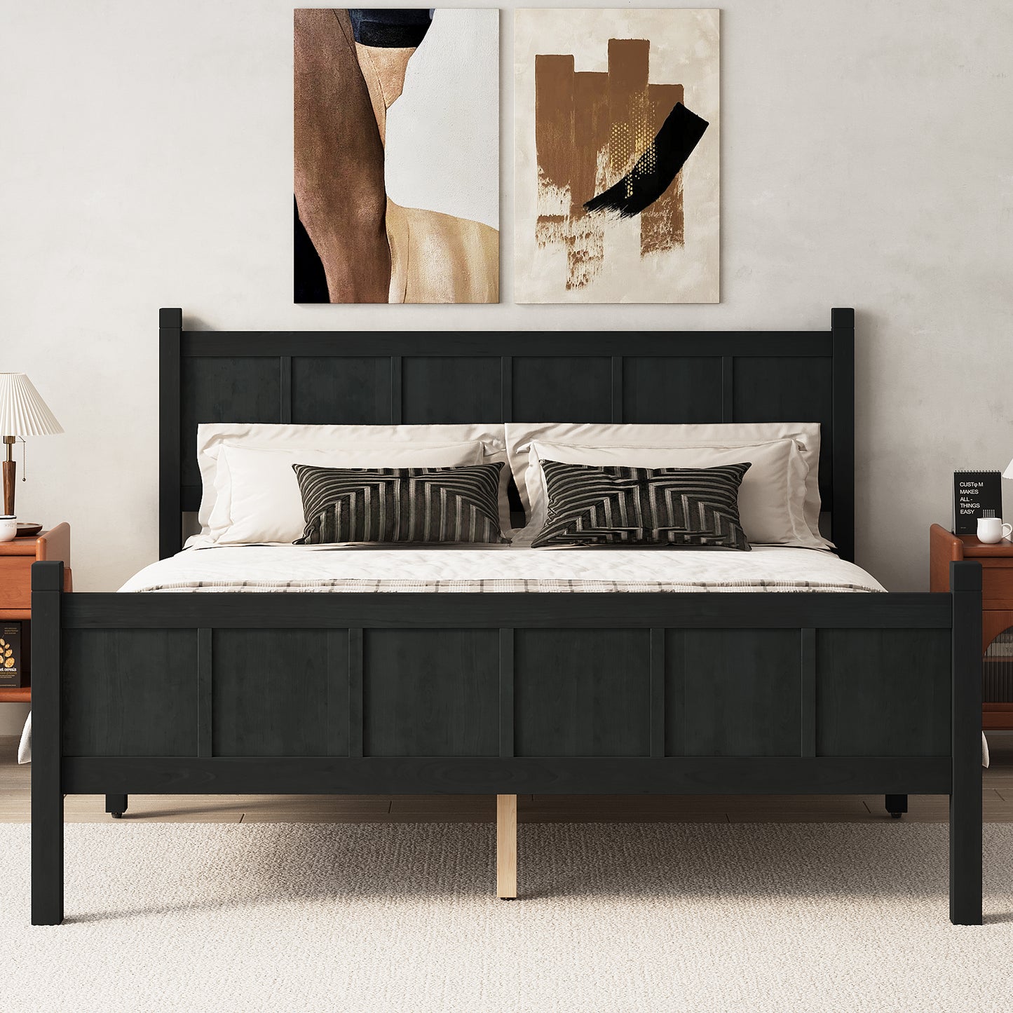 Queen Size Flat Panel Bed With Headboard & Footboard, Minimalist