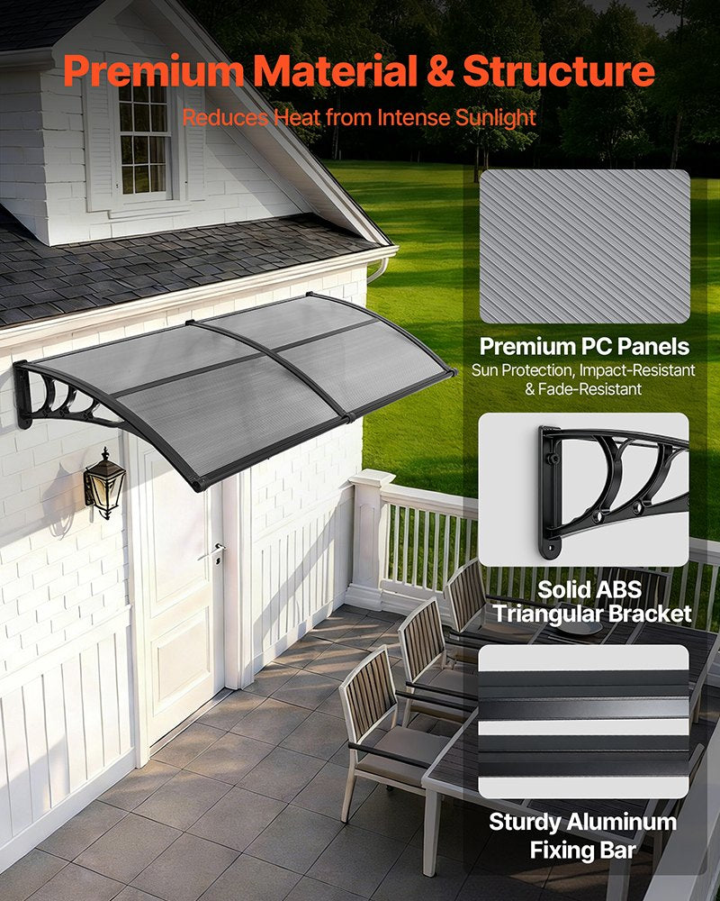 Outdoor Door Canopy Awning 38x78 Inch Polycarbonate Sun Rain Snow Protection