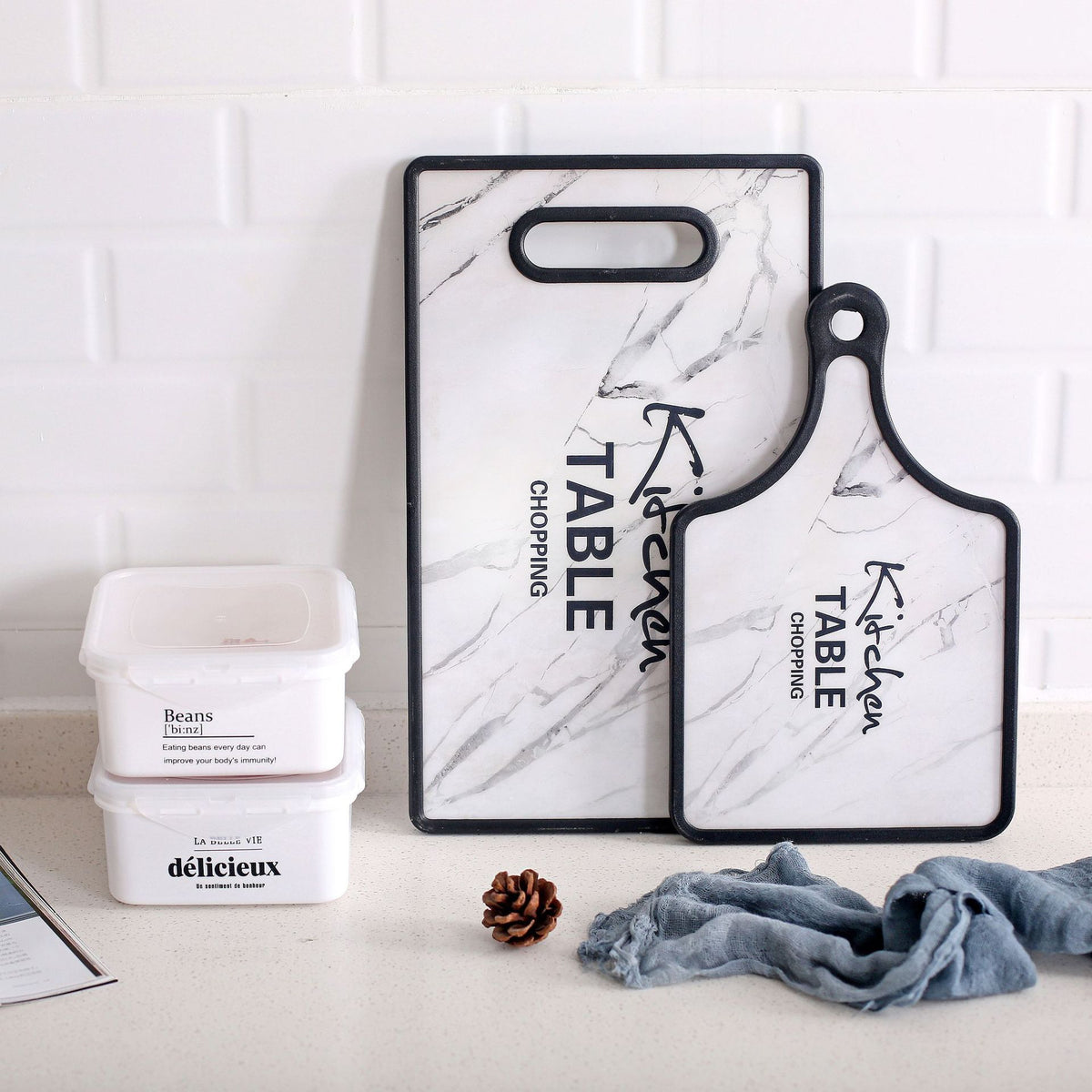 Terrazzo Series Double-Sided Kitchen Cutting Board - White, 22.5x37cm
