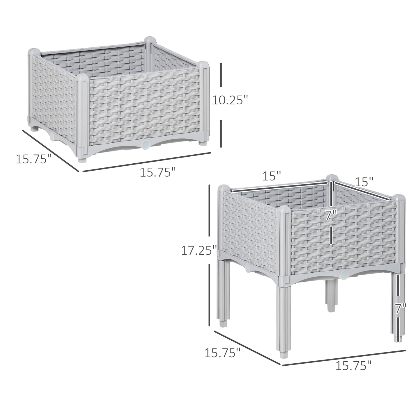 Raised Garden Bed with Legs Self-Watering Planter Box for Flowers Herbs Vegetables Gray 450x450x230mm