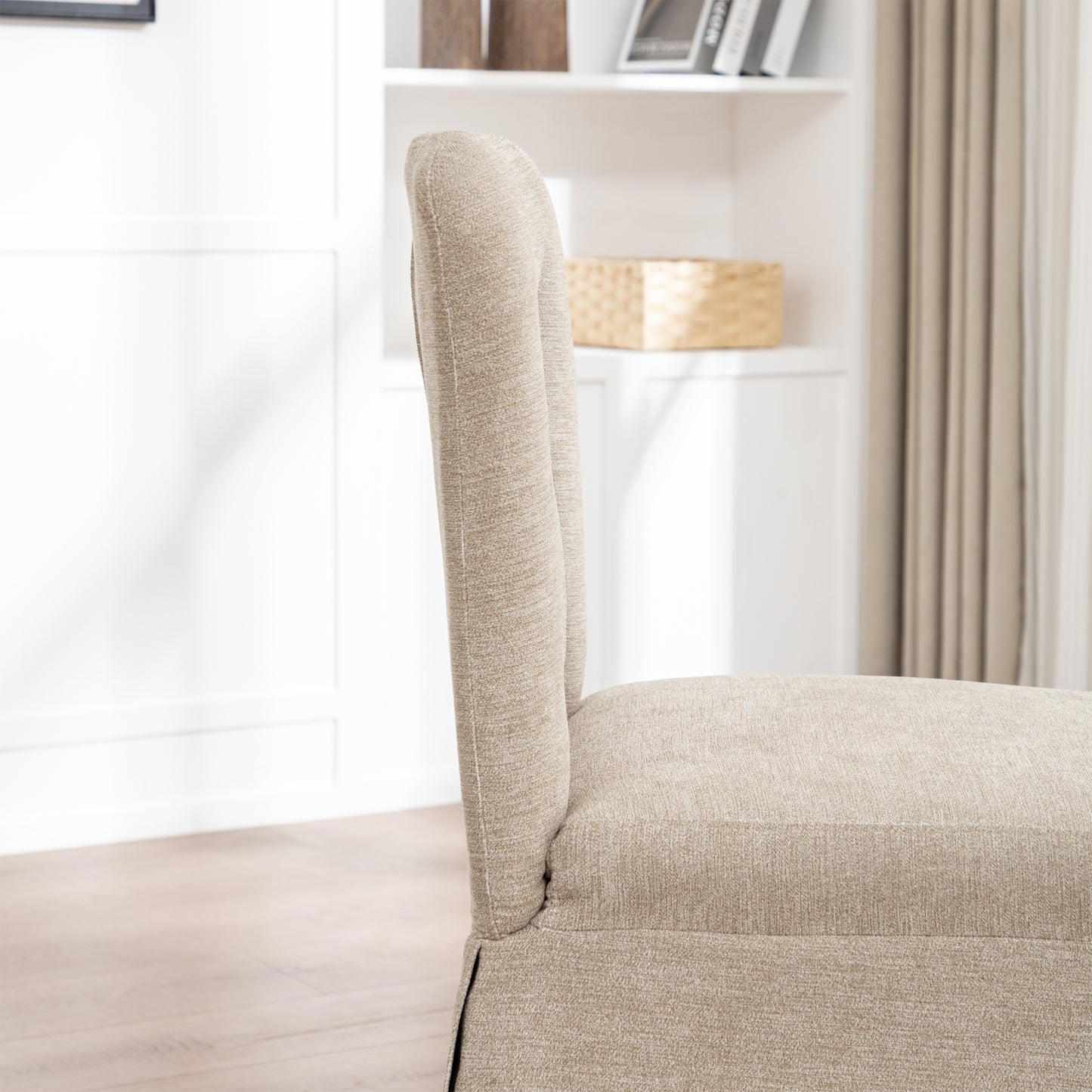 Modern Linen Dining Chairs with Padded Seat - Set of 2 (Brown)