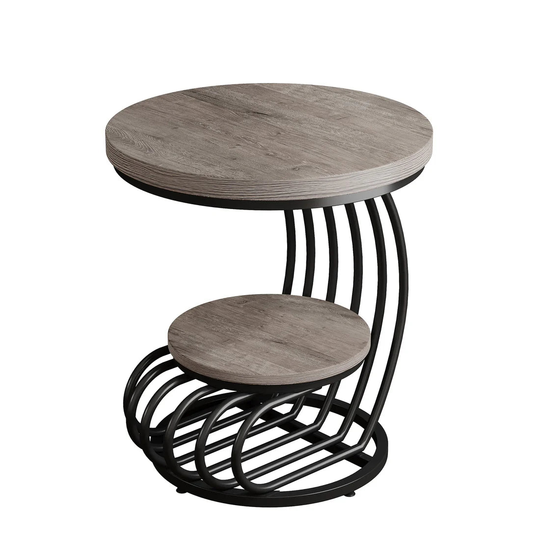 2-Tier Round Side Table - Elegant End Table with Storage