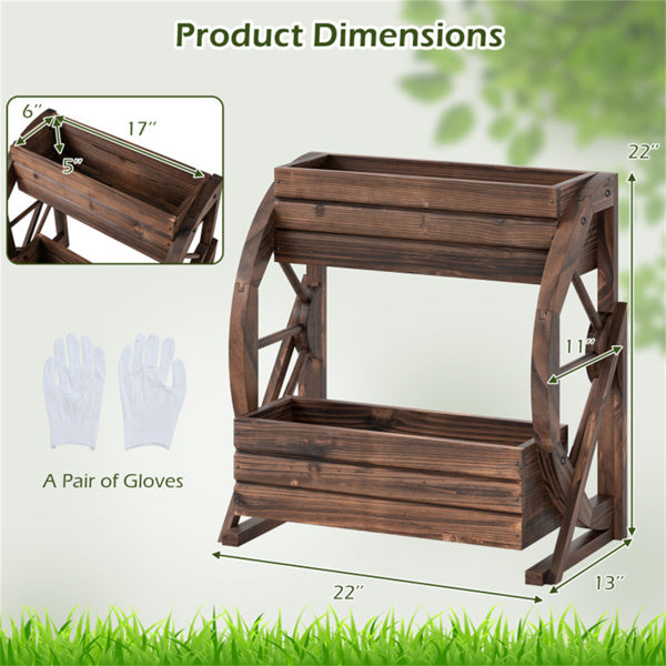 2-Tier Vertical Raised Garden Bed with Burned Finish - Rustic Wooden Planter for Weddings and Garden Decor