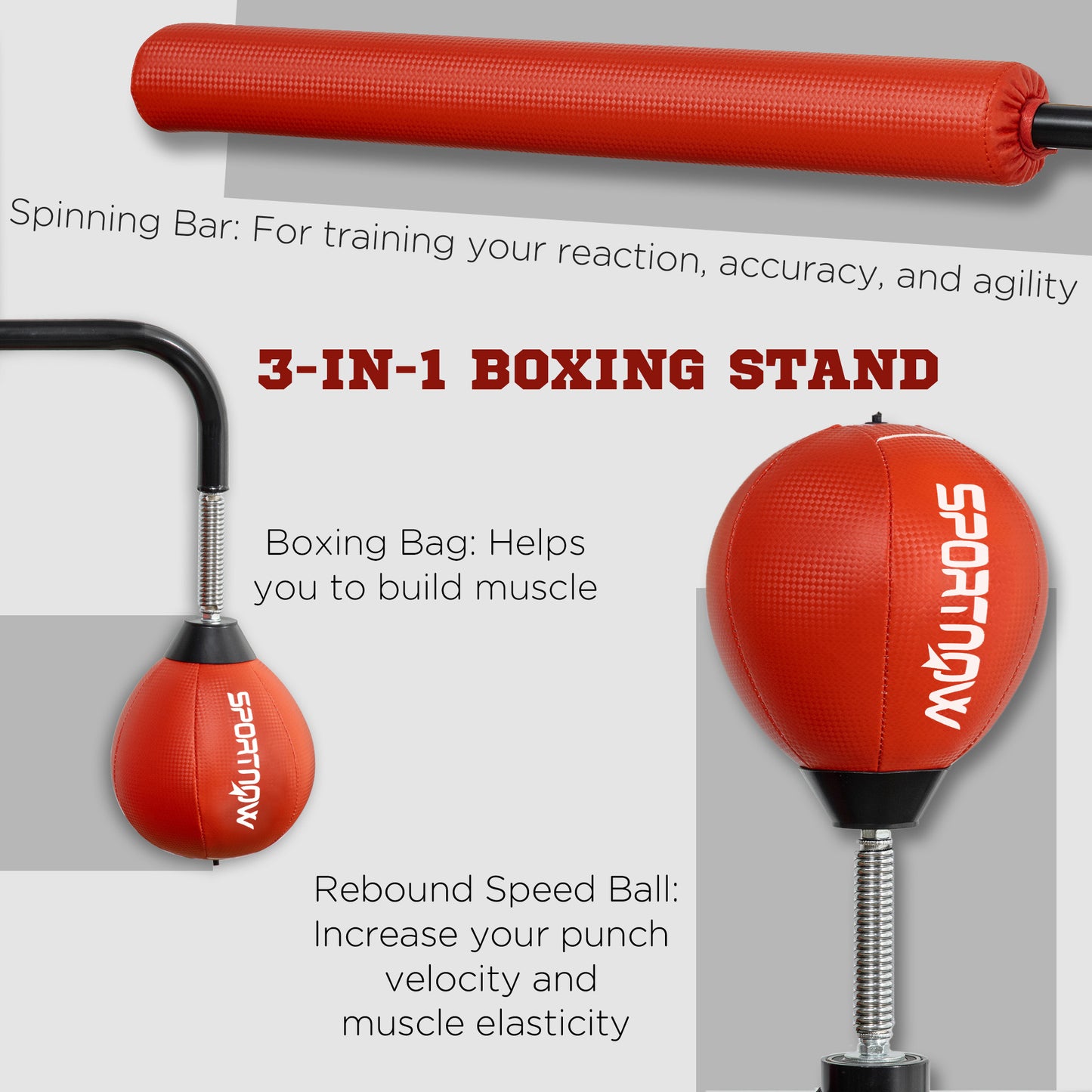 Adjustable Speed Bag Boxing Stand for Reflex Training - Red