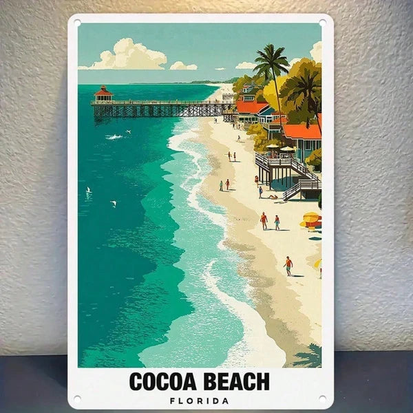 Retro Cocoa Beach Florida Metal Tin Sign - 20cm Home Decor