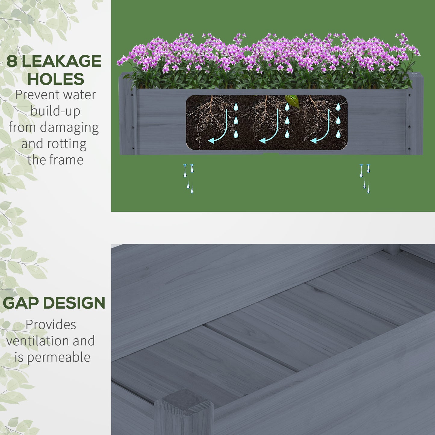 Large Wooden Raised Garden Bed 34x34x28 inch Two-Tier Planter Box for Vegetables Herbs Flowers - Gray