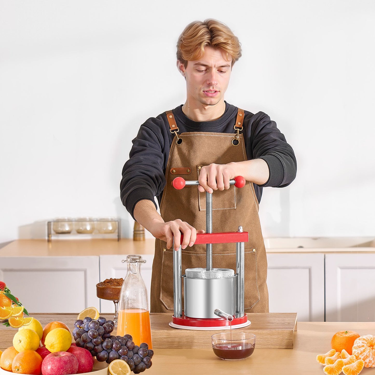 Manual Fruit Wine Press - 1.65L Stainless Steel Juicer