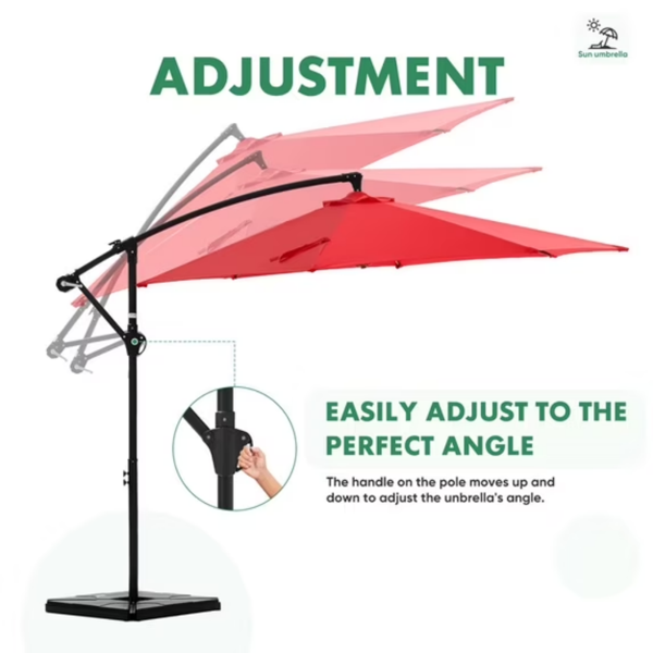 10ft Offset Outdoor Patio Umbrella with Base Stand, Tilt & Rotate, UV Protection, Red
